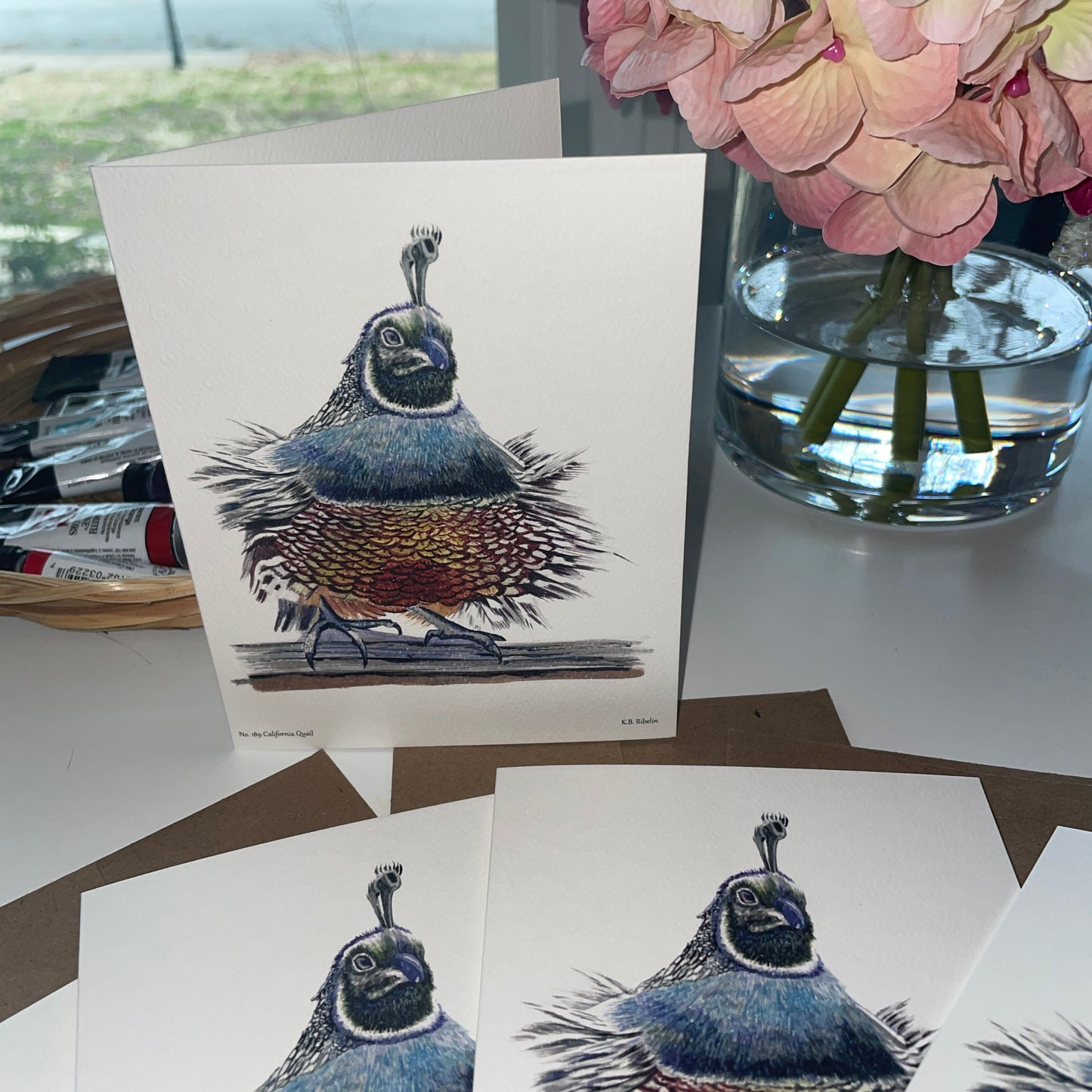 California Quail - Bird Art by KB - Notecard Set