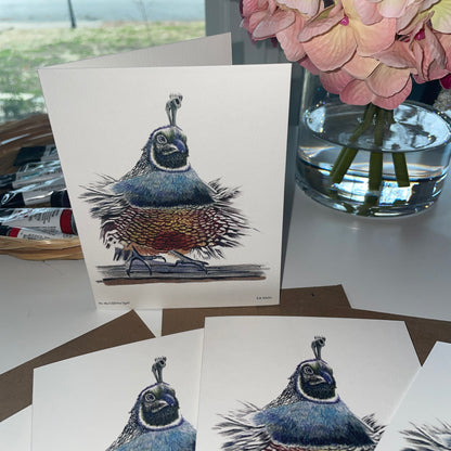 California Quail - Bird Art by KB - Notecard Set