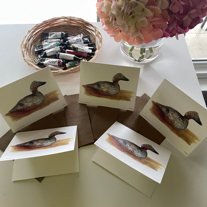 Canvasback Duck Decoy - Bird Art by KB - Notecard Set