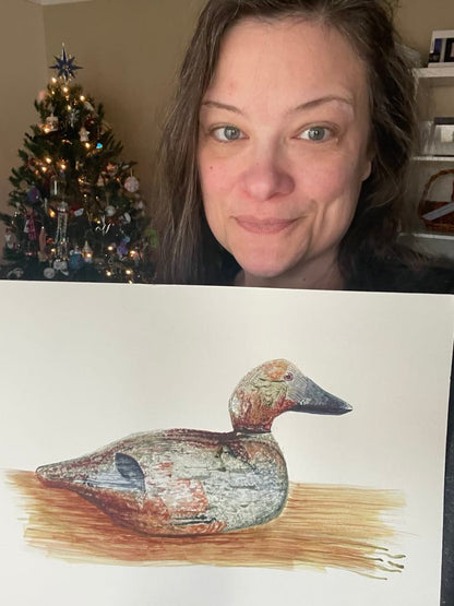 Canvasback Duck Decoy - Bird Art by KB - Original