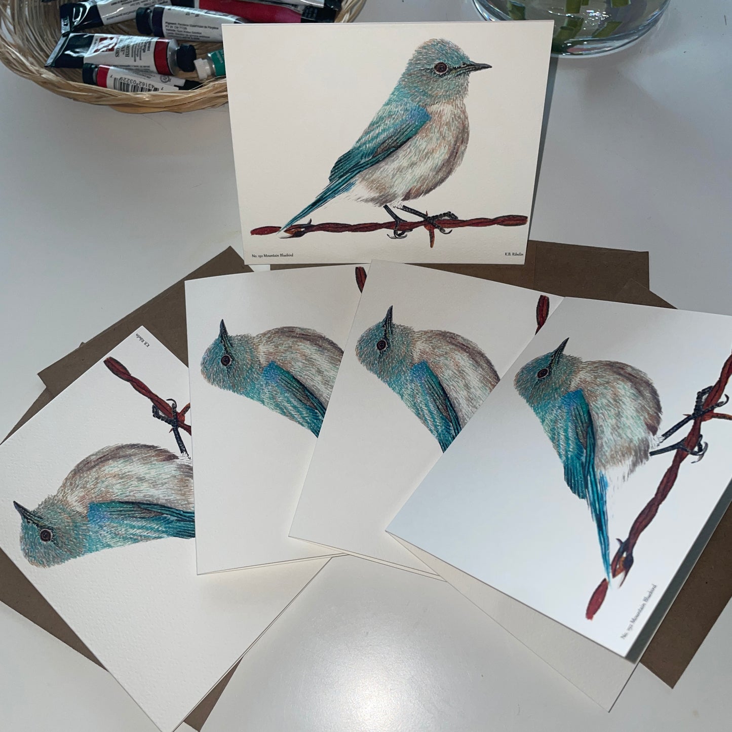 Mountain Bluebird - Bird Art by KB - Notecard Set