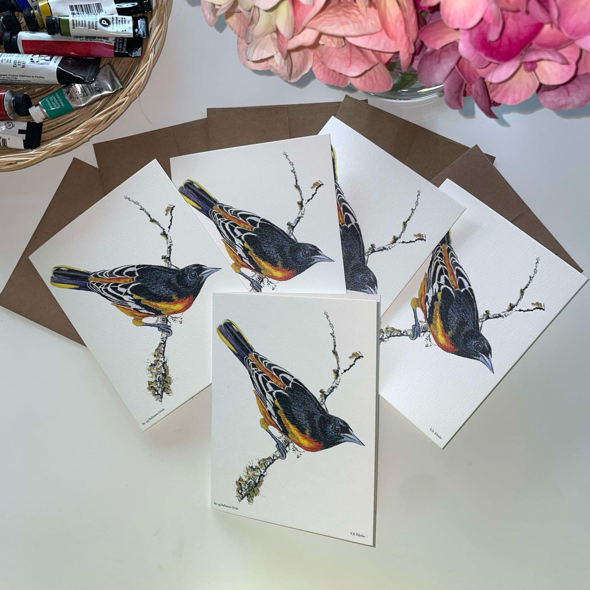 Baltimore Oriole - Bird Art by KB - Notecard