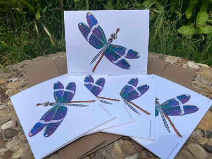 Rainforest Bluewing Dragonfly - Bird Art by KB - Notecard Set