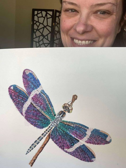 Rainforest Bluewing Dragonfly - Bird Art by KB - Original