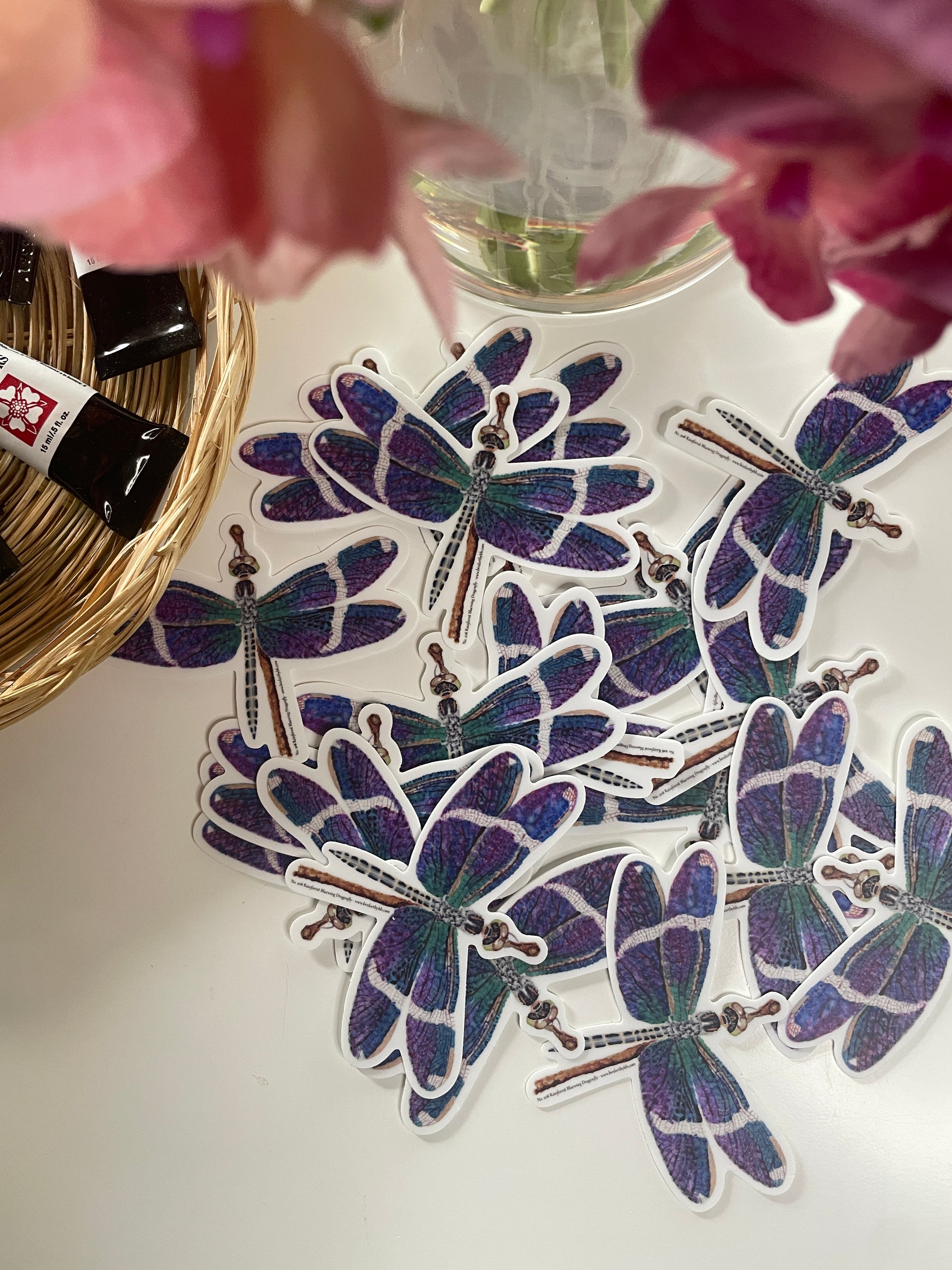 Rainforest Bluewing Dragonfly - Bird Art by KB - Sticker