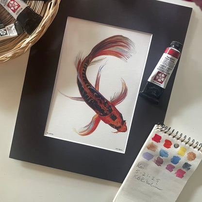 Koi - Bird Art by KB - Giclee Print with Black Mat