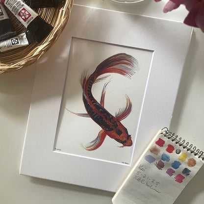 Koi - Bird Art by KB - Giclee Print with White Mat