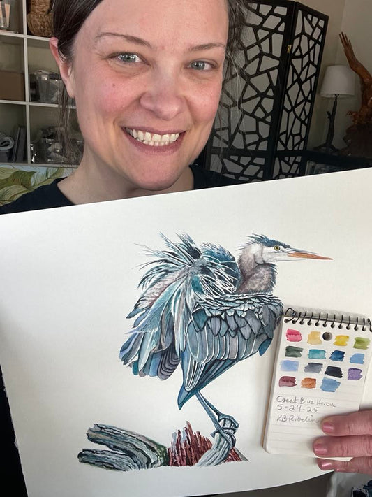 Great Blue Heron - Bird Art by KB - Original