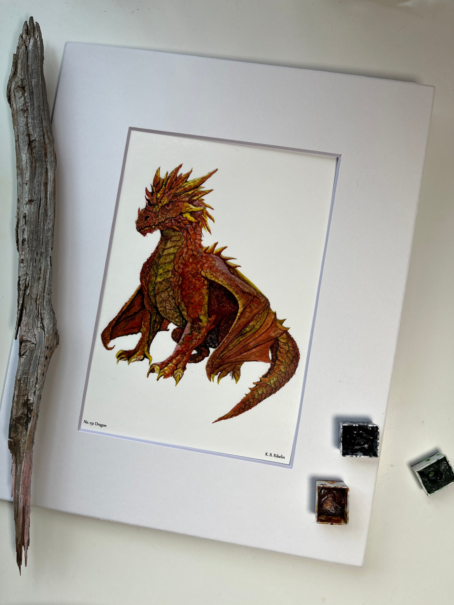 Dragon - Bird Art by KB - Giclee Print with White Mat