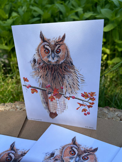 Long-eared Owl - Bird Art by KB - Notecard