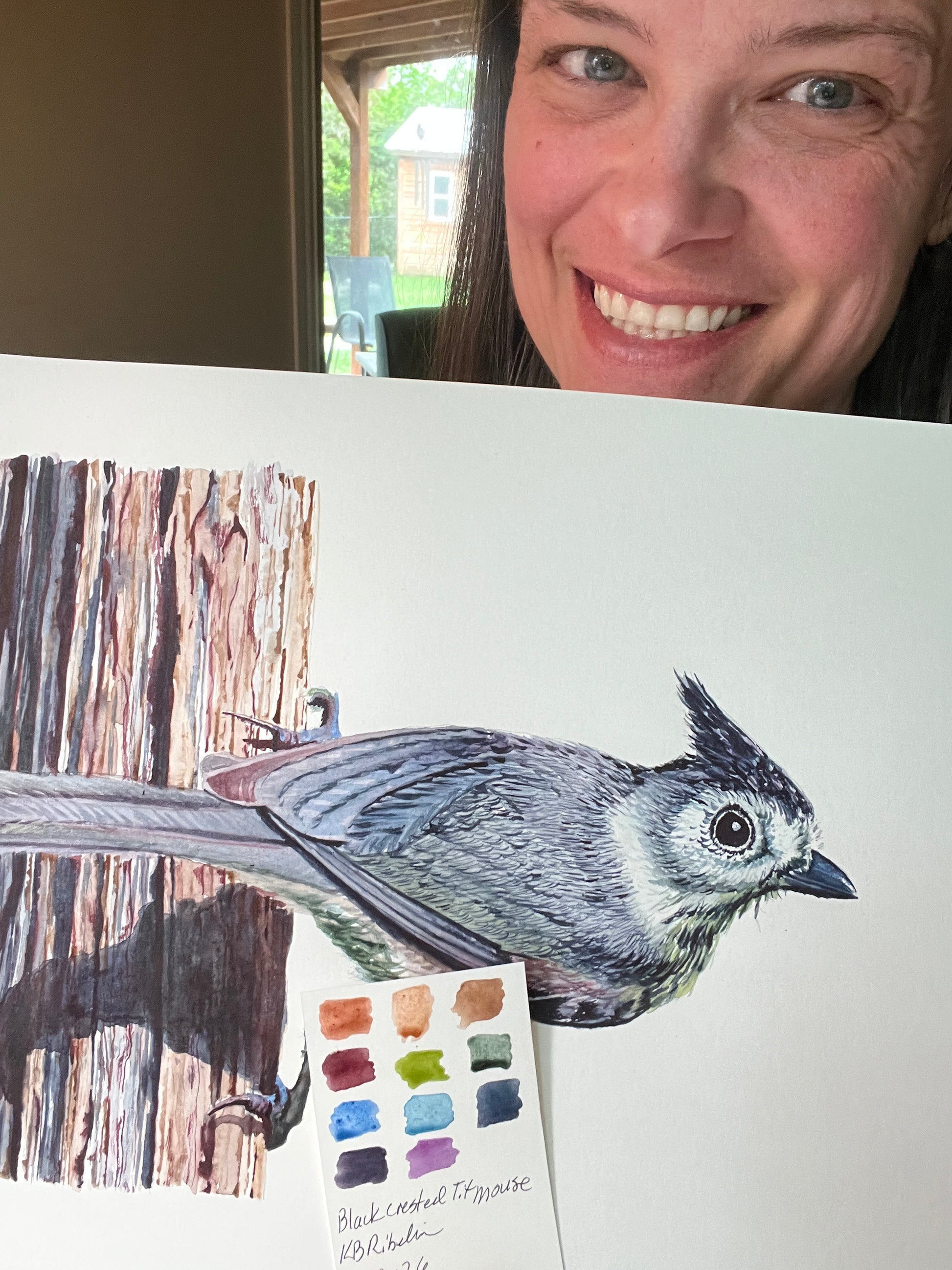 Black-crested Titmouse - Bird Art by KB - Original