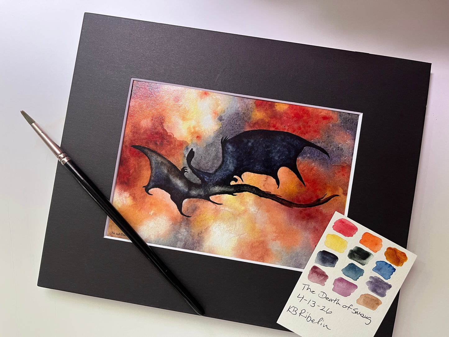 Death of Smaug - Bird Art by KB - Giclee Print with Black Mat