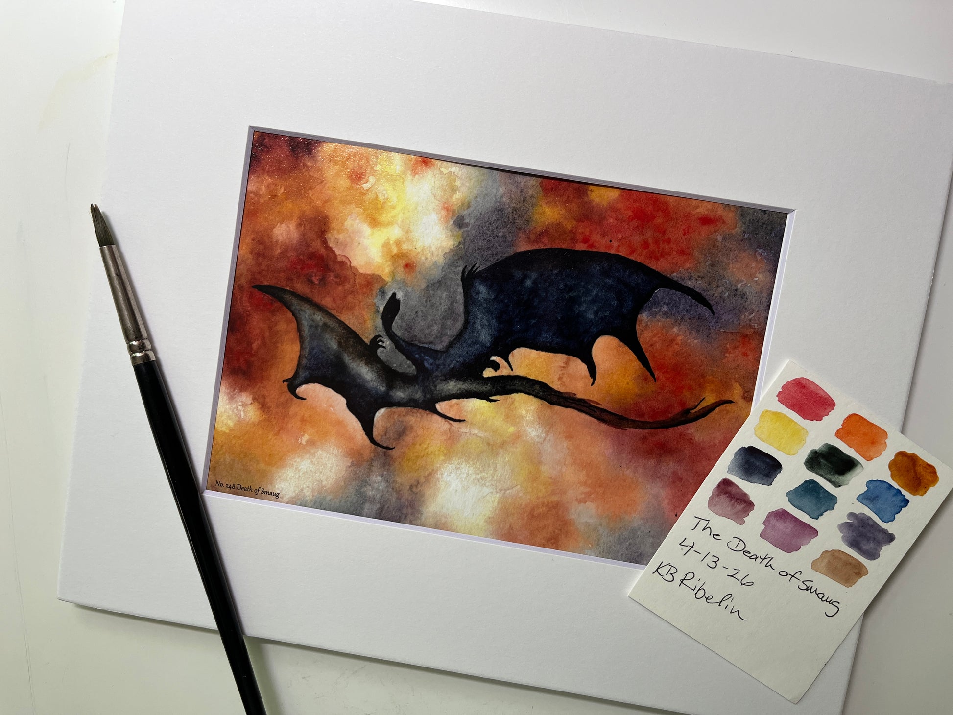 Death of Smaug - Bird Art by KB - Giclee Print with White Mat