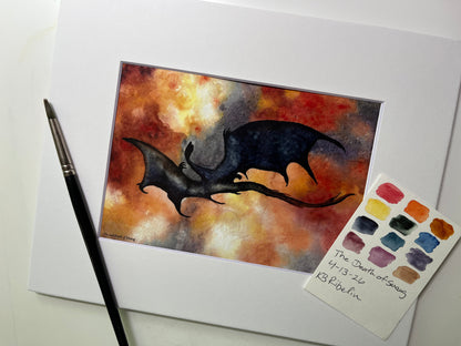 Death of Smaug - Bird Art by KB - Giclee Print with White Mat