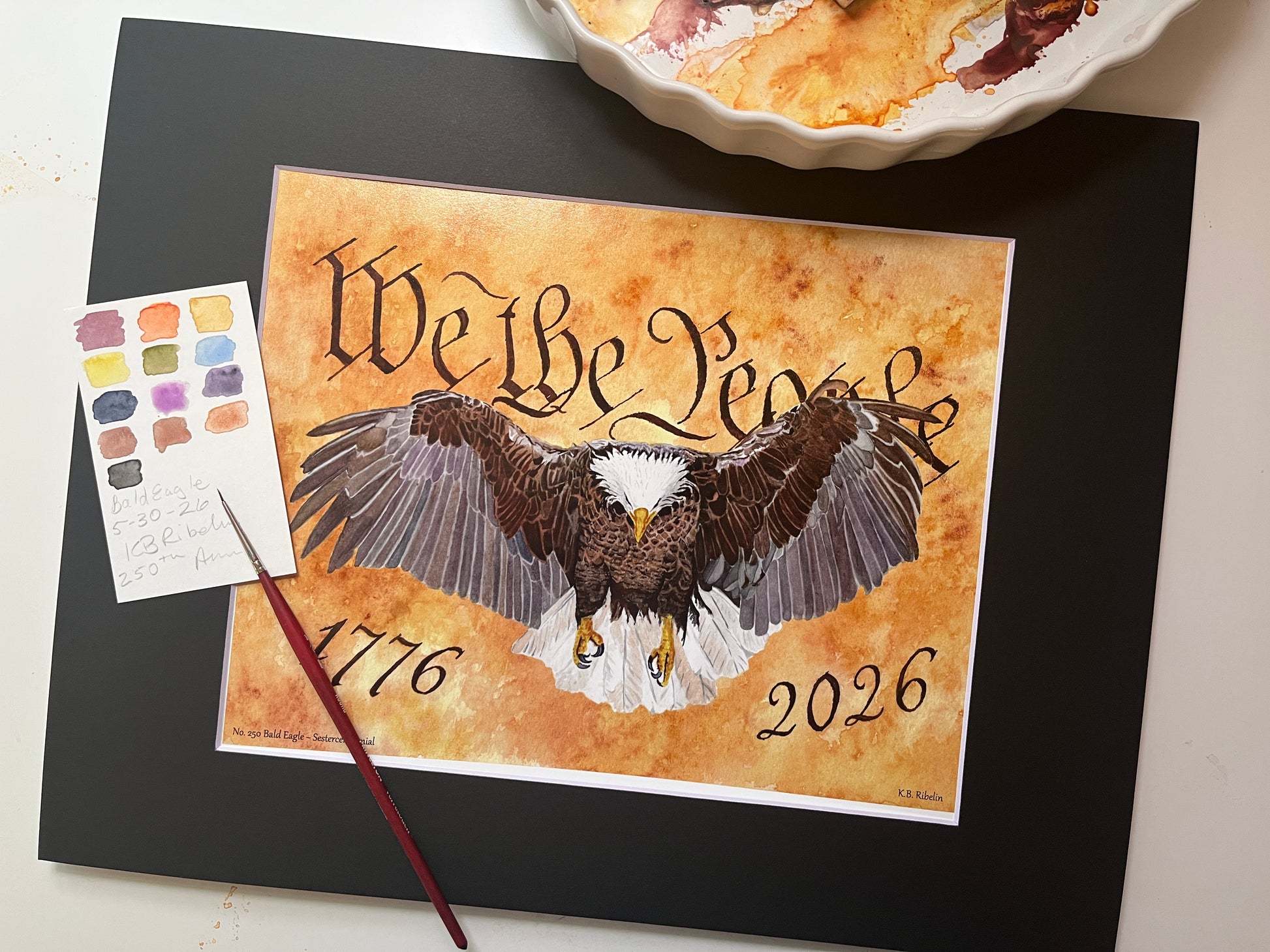 Bald-Eagle-Sestercentennial - Bird Art by KB - Giclee Print with Black Mat