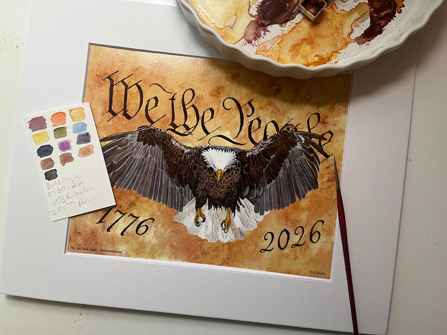 Bald-Eagle-Sestercentennial - Bird Art by KB - Giclee Print with White Mat