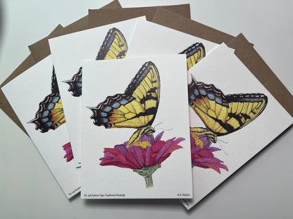 Notecard set featuring the eastern tiger swallowtail butterfly with yellow and black patterned wings artwork.