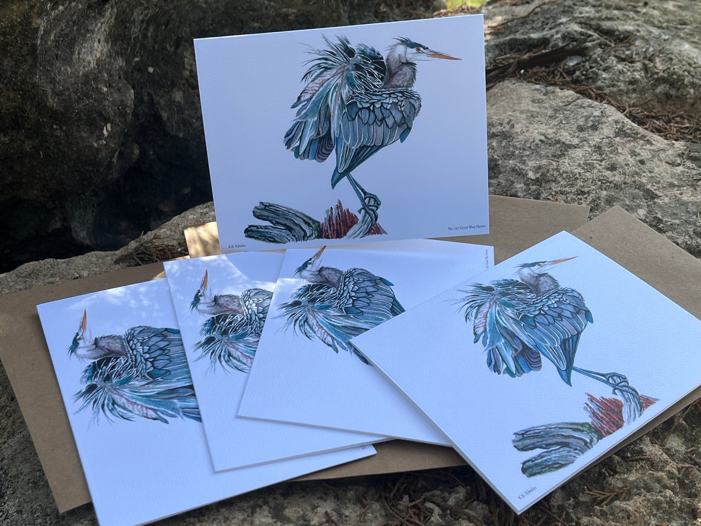 Great Blue Heron - Bird Art by KB - Notecard Set