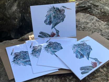 Great Blue Heron - Bird Art by KB - Notecard Set
