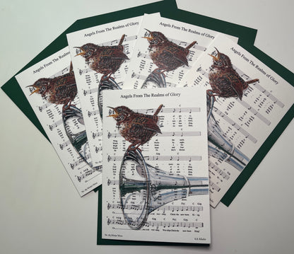 Christmas 2026 notecard set featuring Angels From the Realms of Glory with Winter Wren artwork by KB.