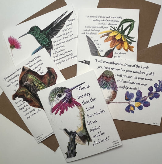 Hummers of Hope 4 notecard set featuring bird artwork by KB